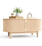 LINSY HOME Mid Century Modern Coffee Table with Sliding Tambour Door, Fluted Accent Center Table ...