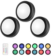 Yiliaw LED Puck Lights with Remote Control, AA Battery Operated, 12 Color Closet Under Cabinet Li...
