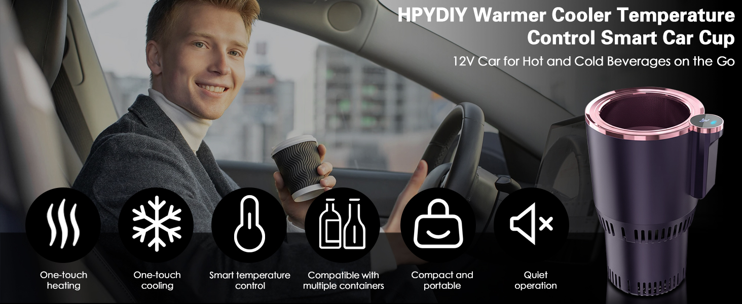 HPYDIY Warmer Cooler Temperature Control Smart Car Cup 12V Car for Hot and Cold Beverages on the Go
