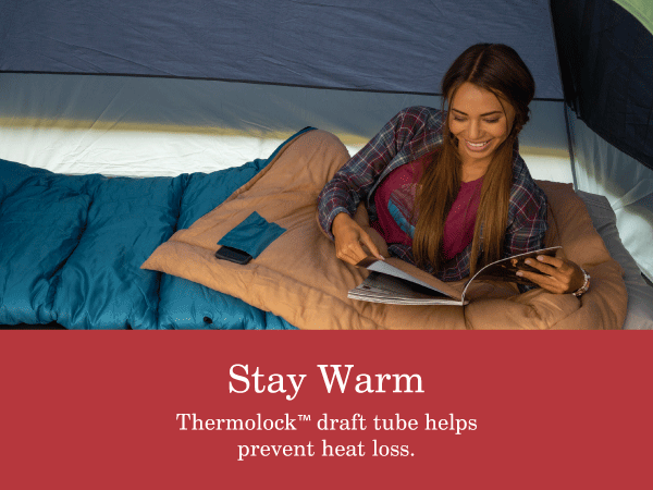 coleman sleeping bag features stay warm thermolock thermal comfort heat cold body reading tent kid