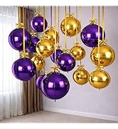 Togvu Purple Gold Round Foil Balloons, 16PCS Different Sizes 4D Metallic Balloon Large Sphere Mir...