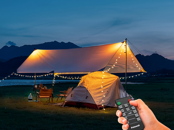Dimmable controller setting soft warm lighting for outdoor patio summer sports entertainment
