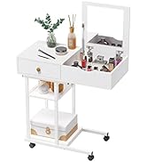 Elephance Moveable Vanity Desk with Mirror for Small Spaces, Makeup Dressing Table Computer Desk ...