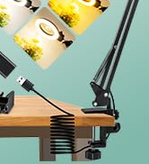 KMDES 12X &amp; 30X Magnifying Glass with Light, Ultra Long 3 Section Swing Arm LED Desk Lamp with La...