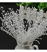 100 Pieces White Pearls Sticks Spray 4MM Pearl Beaded String Handmade Floral Bead Strands by EORT...