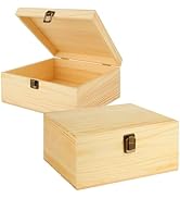 DAJAVE 2 Pack Unfinished Wooden Box, Wooden Storage Box with Hinged Lid, Pine Wood Box DIY Craft ...