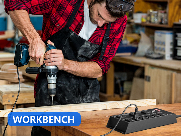 Heavy-duty multi-hole power strip suitable for workbench