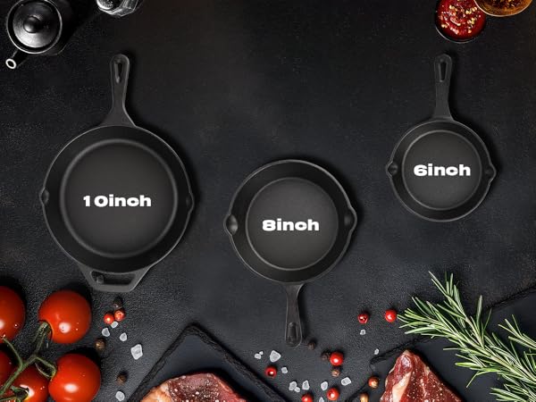 3 Pieces Cast Iron Skillet