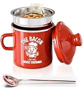 PGYARD Mini Bacon Grease Saver With Strainer - 15OZ Enamel Grease Container, Farmhouse Bacon Grea...