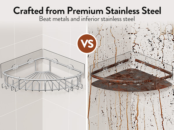Text reads 'Crafted from Premium Stainless Steel'. Product comparison images showing white ceramic or porcelain serving dishes with decorative patterns.