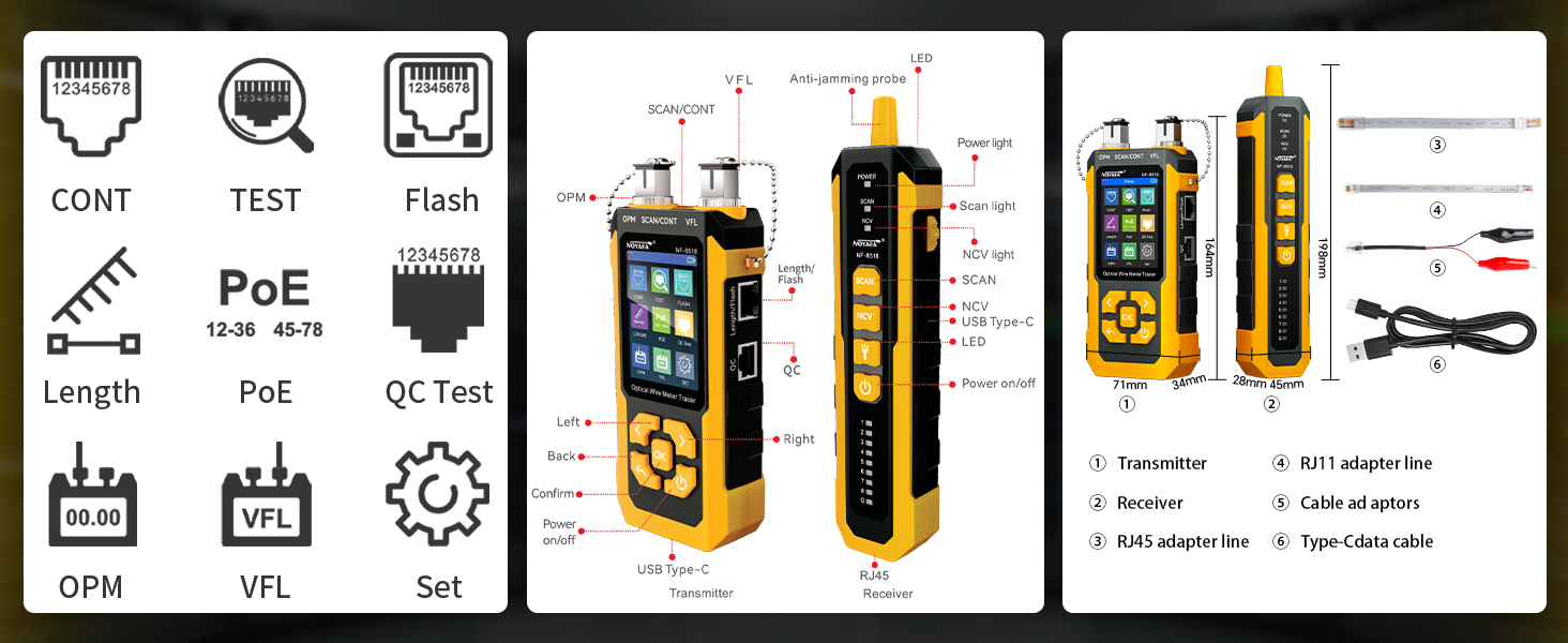 NF-8518 Network Cable Tester with Optical Power Meter, Ethernet Cable Tester