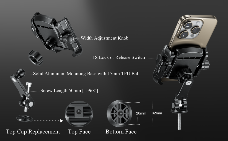 Bike phone holder with aluminum alloy mounting base