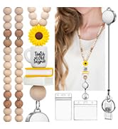 YAVVOZH Teacher Lanyard with Id Holder, Retractable Lanyards for Id Badges Keys, Cute Wooden Bead...