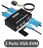 USB VGA KVM Switch for 2 PC Sharing 1 Video Monitor and 3 USB Devices, Keyboard Mouse Scanner Pri...