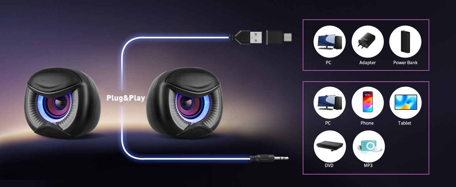 Computer speakers compatible with smartphones, tablets and other mainstream devices