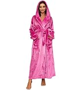 HEARTNICE Womens Long Hooded Plush Robe, Soft Thick Warm Fleece Bathrobe Full Length House Coat