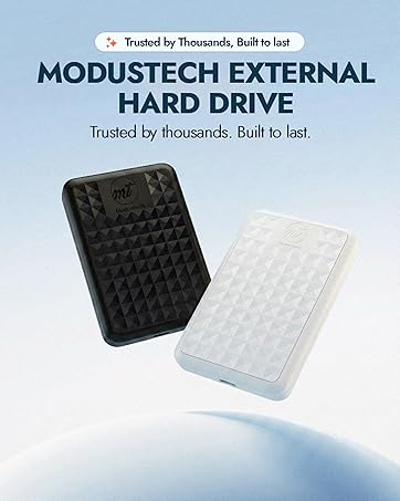 ModusTech External Hard Drive in black and white diamond texture finish floating