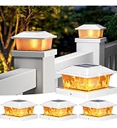 btfarm 4x4 Solar Flame Post Cap Lights Outdoor, 4 Pack Flickering Flame Deck Fence Post Lights, W...