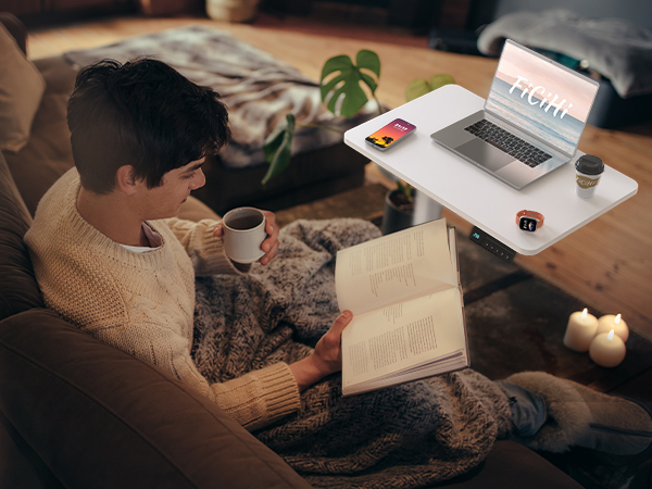 electric overbed bedside table height adjustable small