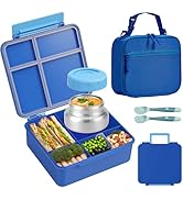 FAJSL Bento Box for Kids with Thermo Food Container (9oz), 4-Compartment Lunch Box, Adjustable Di...