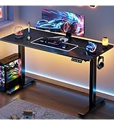 Veken 55 Inch, Height Adjustable Sit Stand Up, Wood Desktop, Work Home Office Computer PC Table, ...