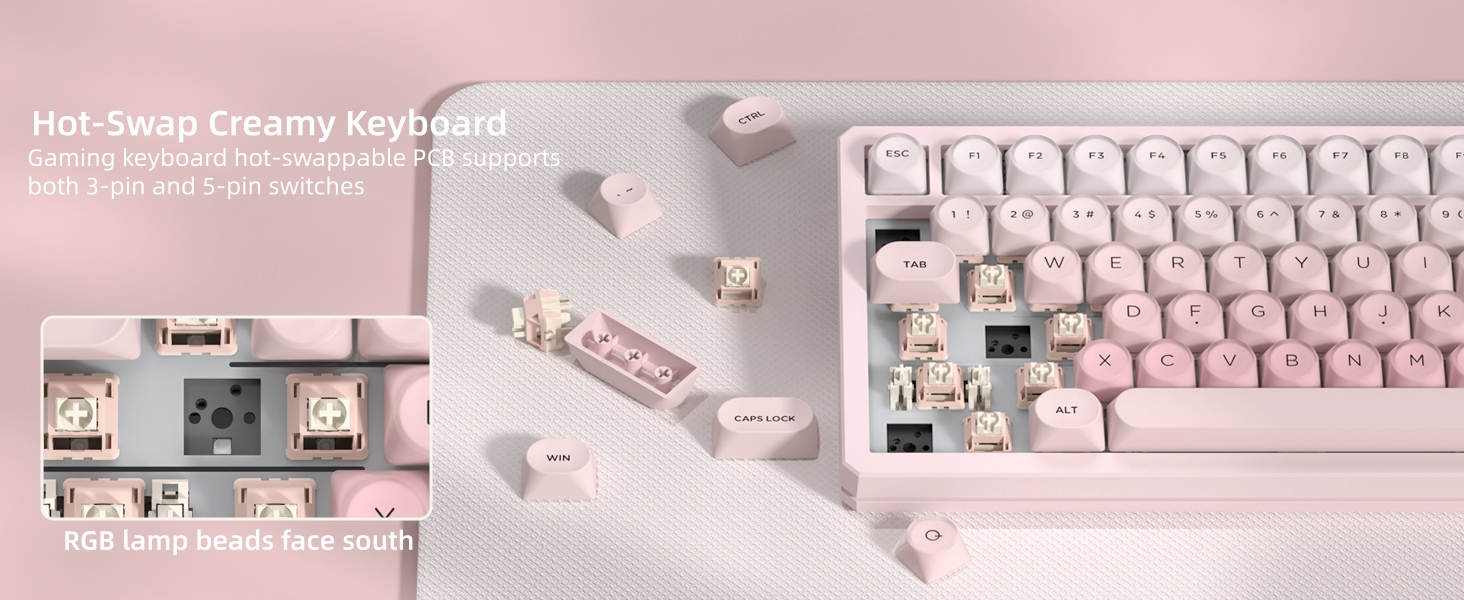 75% Wireless Mechanical Keyboard with Screen and Knob, Pink Cat Creamy Bluetooth Gaming Keyboard
