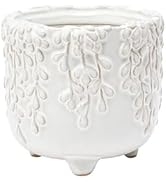 Napco Embossed Leaf Vine Floral 3.25 x 3 x 3 inches White Ceramic Flower Succulent Plant Pot Plan...