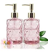 YCWF Pink Glass Soap Dispensers for Bathroom,2 Pack 12 Oz/330 ml Clear Hand Soap Dispenser with G...