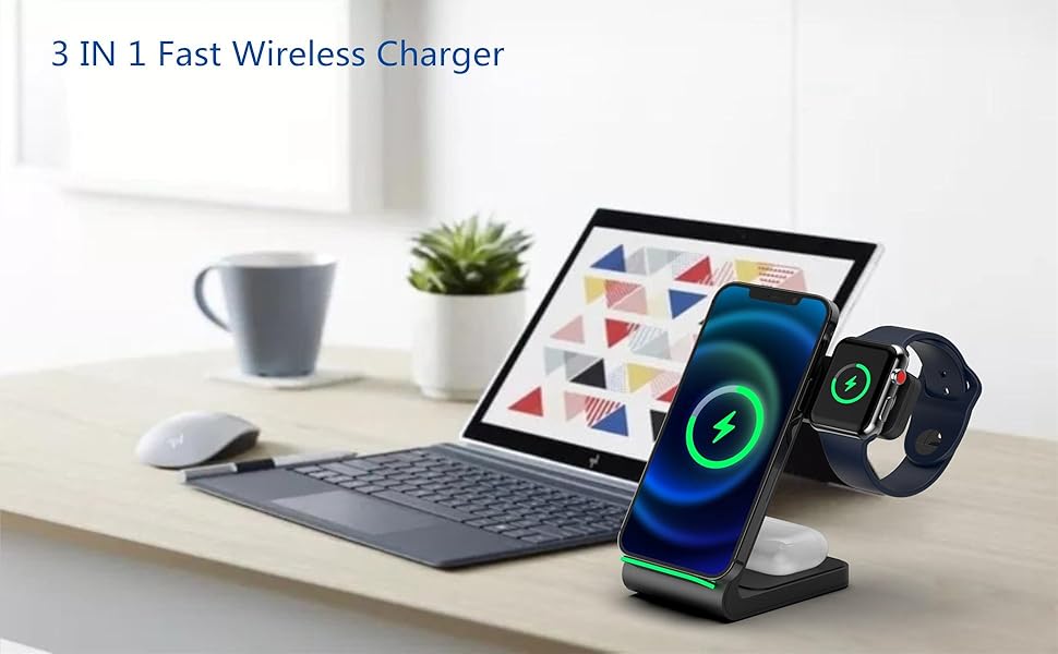 Wireless Charging Stand – 3 in 1 Fast Wireless Charger