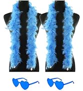 YBHOMINE 2 Pcs Feather Boas with Heart Rimless Sunglasses,4 ft Feather Boa Halloween Christmas Ba...