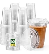 Glotoch Express Plastic Cups with Lids, [100 Sets - 16oz] Disposable Clear Crystal Iced Coffee Cu...