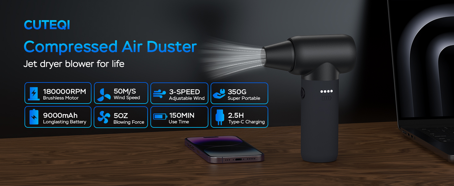 wireless powerful battery reusable refillable pc air duster compressed jet fan electric