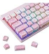 Tsungup Keycaps-Pink Cherry Blossom MOA Keycaps,Cute Sakura Custom Keycap Set 133 Keys PBT Dye Su...