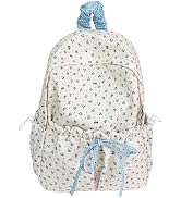Cute Aesthetic Bow Backpack for Women Kawaii Floral Print Preppy College Book Bag Trendy Coquette...