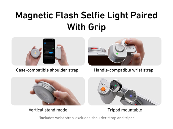 magnetic phone camera grip with selfie light