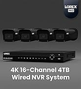 Lorex Nocturnal 3 4K 16-Channel 4TB Wired NVR System with Smart IP Bullet Cameras, 30FPS Recordin...
