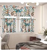 Doojoayie Dragonfly &amp; Retro Flower Window Curtains 36 Inch Length for Living Room, Blackout Kitch...