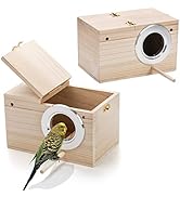 Hiceeden 2 Pack Parakeet Nest Box, Natural Wood Bird Nesting Box, Small Bird House Breeding Box f...