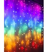 Rainbow Fairy String Curtain Lights with Touch Dimmer Switch, Hanging LED Icicle Rainbow Lights C...