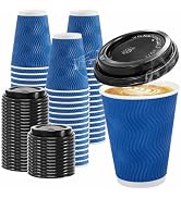 Clawsoff 100 Pack Coffee Cups with Lids 12oz, Disposable Insulated Ripple Wall To Go Paper Coffee...