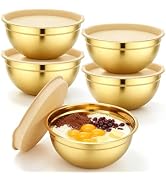 Beasea Stainless Steel Mixing Bowls with Lids, 4 QT, 5 Pack, Gold | Metal Nesting Bowls with Lids...