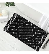 MitoVilla Black Boho Bathroom Rug 2'x3', Black White Small Kitchen Rug with Tassel, Farmhouse Geo...