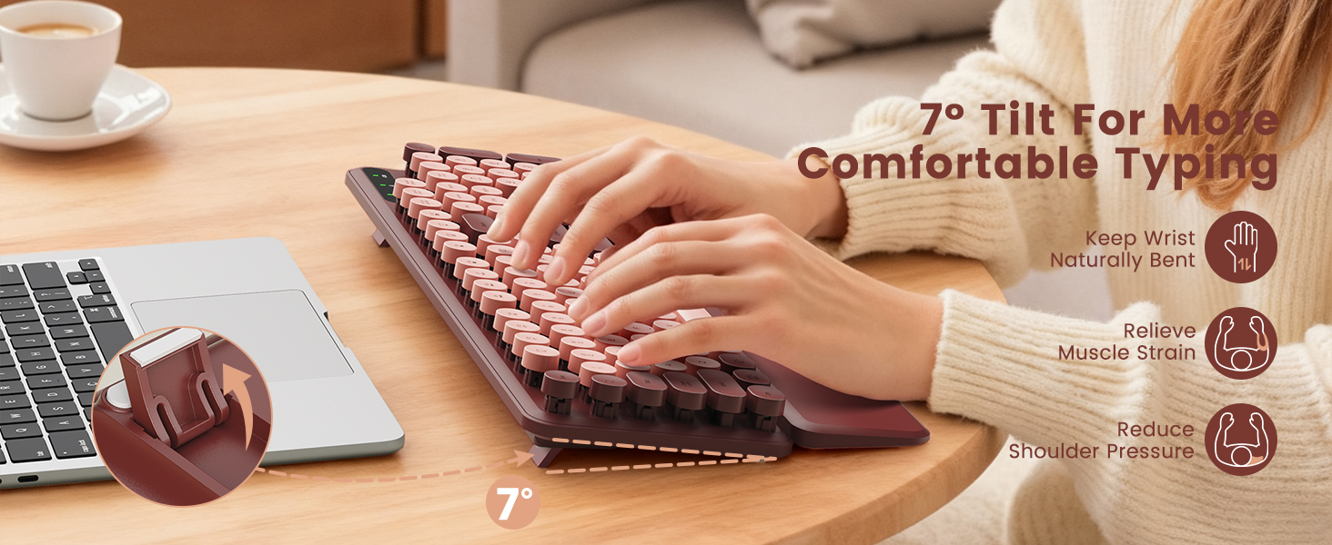 Wine Red Wireless Keyboard with Foldable Legs, 7° Tilt For Mofe Comfortable Typing