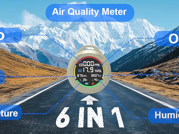 6-IN-1 portable oxygen meter with co detector, altimeter, barometer, Temp &amp;amp; RH sensors