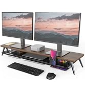 Fenge Dual Monitor Stand, Monitor Stands Riser for 2 monitors, 42.5 Inch Wood Desk Shelf with Sto...