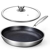 Toutrop Non Stick Frying Pans, Hybrid 12 Inch Frying Pans Nonstick with Lid, Stainless Steel Skil...