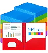 Jumlys 144 Pack 2 Pocket Folders with 3 Holes Punch, Plastic Folder for 3 Ring Binder, Heavy Duty...