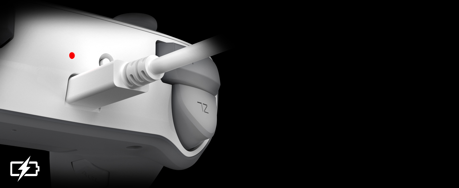 An image highlighting the controller's rechargeable battery