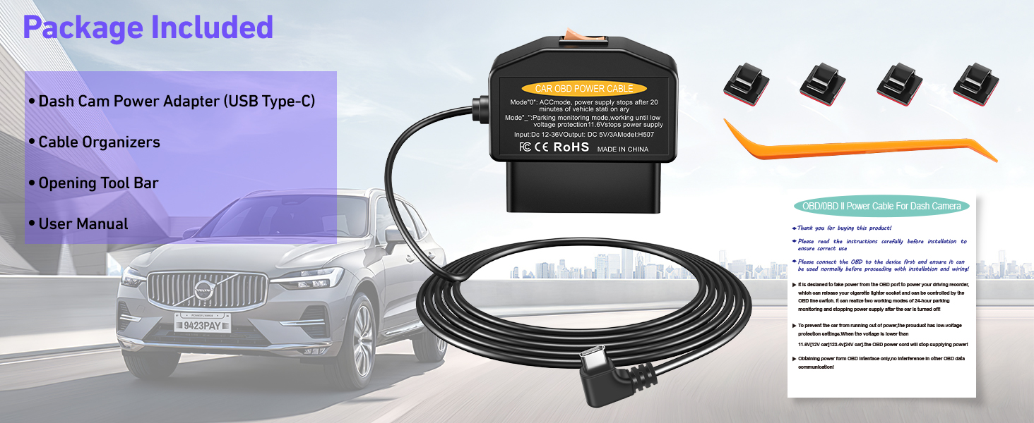 dash cam obd power cable