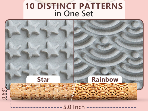 Star and Rainbow pattern beech wooden rollers